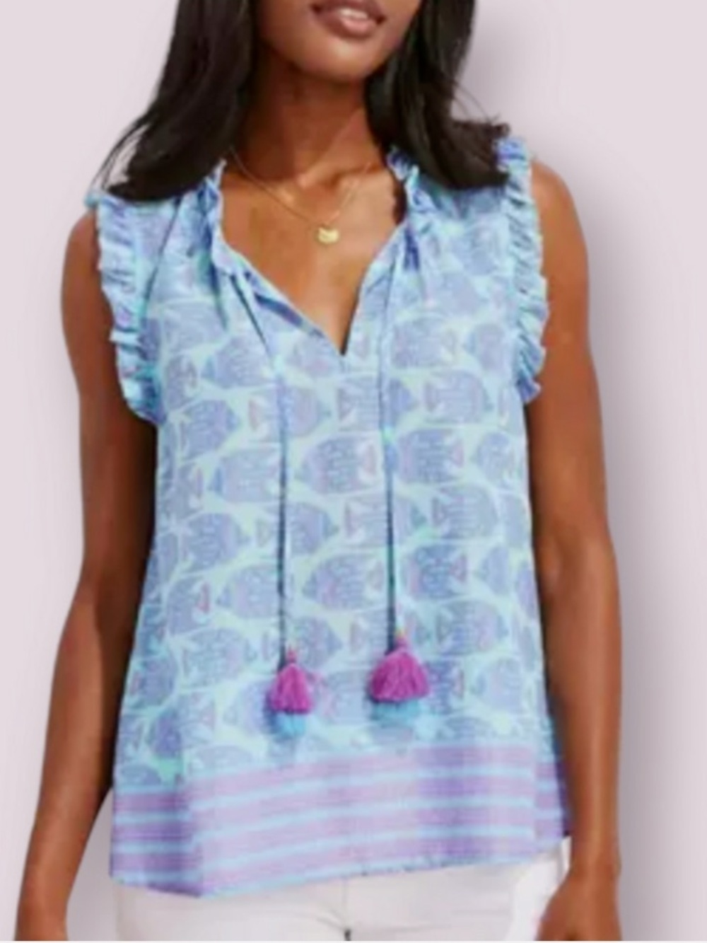Vineyard Vines Ruffle Popover Top - Picture 6 of 6
